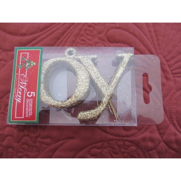 LOT OF 3 PACKS OF GLITTER ORNAMENTS 2 REINDEER, 1 "JOY" TOTAL 15 ORNAMENTS NIP - Picture 1 of 3